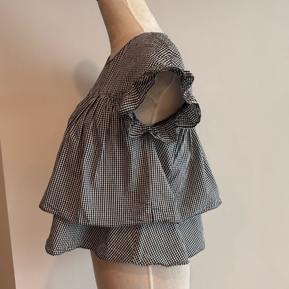 Zara Trafaluc Collection Black Gingham Babydoll Cotton Blouse Top Small Layered - Picture 2 of 9